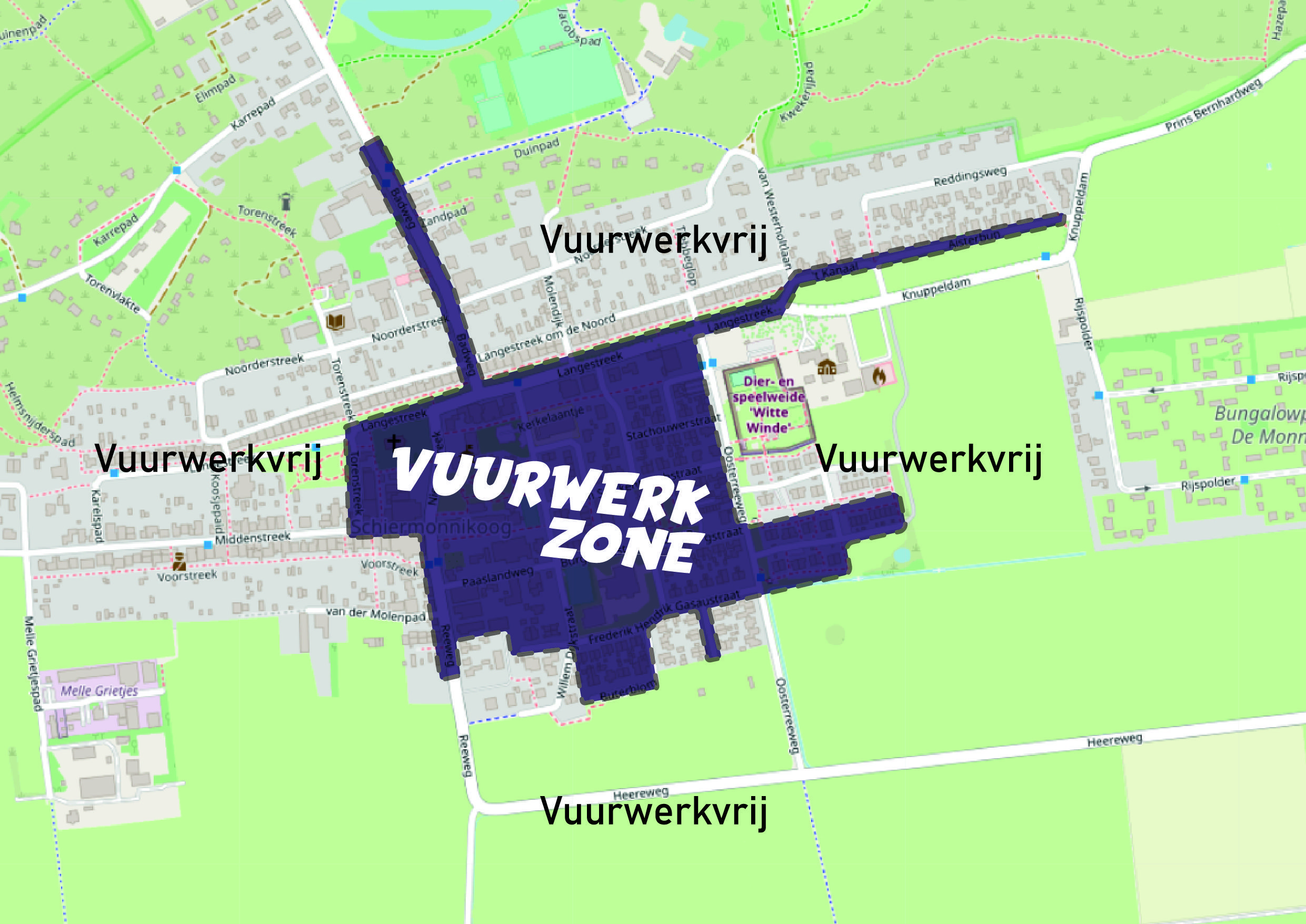 Plattegrond vuurwerkzone SChiermonnikoog